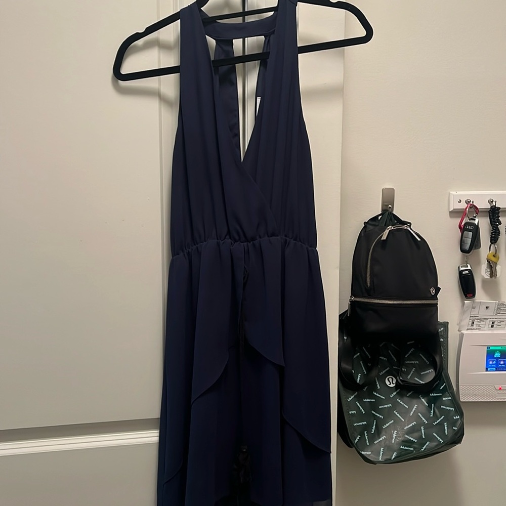 BCBG Generation Elastic Waist V Neck Halter Navy Dress